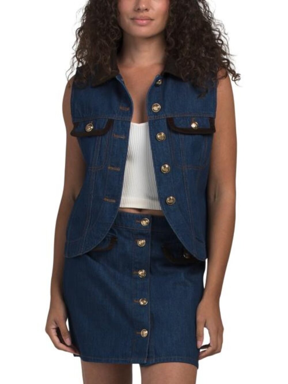 HOUSE OF HARLOW 1960 Sleeveless Denim Jacket With Combo Fabric